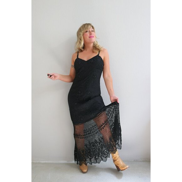 1990's Vintage Cache Black Fringe Cocktail Dress ~ Women's Small to Medium SM MD - Picture 6 of 10